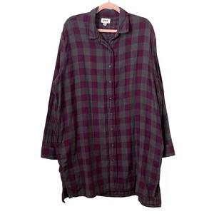 Pact Shirt Dress Womens XL Purple Gray Check Plaid Mini Organic Cotton Pockets - Picture 1 of 10