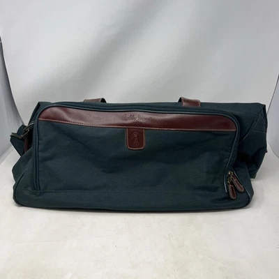 Bolsa de viagem vintage Bobby Jones vestuário de golfe detalhes de couro verde e marrom - Imagem 1 de 4