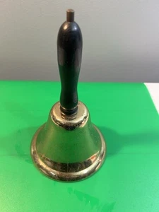Antique Brass Teacher's School Bell Wooden Handle hand bell  8 " Tall Japan - Picture 1 of 6