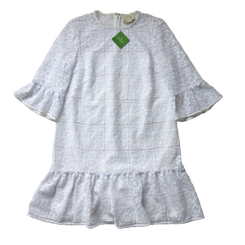 Abito nuovo con etichette Kate Spade New York pizzo balza cambio in fresco bianco orlo increspato 6