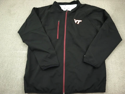 Virginia Tech Hokies Jacket Men Large Black Champion Full Zip Long Sleeve Collar Cover