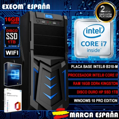 Ordenador Gaming Pc Sobremesa Intel i7 16GB DDR4 SSD HP 1TB WIFI Windows 10 - Imagen 1 de 4
