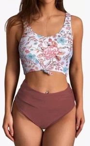 2PC Swimsuit Bathing Beach Pool Lined High Waisted Bikini Knotted Tankini - Picture 1 of 9