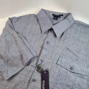 Tulliano Mens Short Sleeve Button Down 100% Linen Blue Size XXL Pocket - Picture 1 of 6