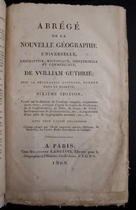 W. Guthrie: Abrege de la nouvelle geographie universelle, Paris 1808 - Foto 1 di 12