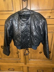 Vintage NORTHAMPTON 90s Y2K Cropped Quilted Leather Baseball Jacket-Black-SMALL - Picture 1 of 6