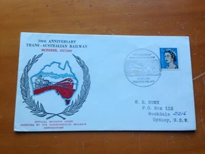 1967 AUSTRALIA 50TH ANNIVERSARY TRANS RAILWAY OFFICIAL COVER USED - Picture 1 of 2