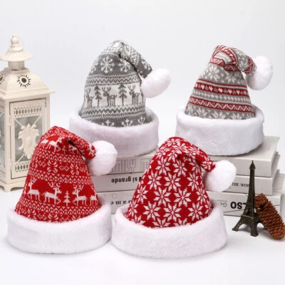 Santa Claus Christmas Hats Xmas Cap Soft Plush Knitted Hat Holiday Costume Party - image 1 of 4