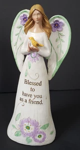 New Angel Figurine Statue Friend Sentimental Saying Resin Tabletop Floral NIB - Picture 1 of 10