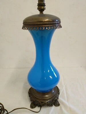 Lampe Ancienne En Opaline Bleue / Vintage  - Photo 1/4