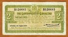 Gibraltar 2 shillings 1914 P 6 WWI F Rare