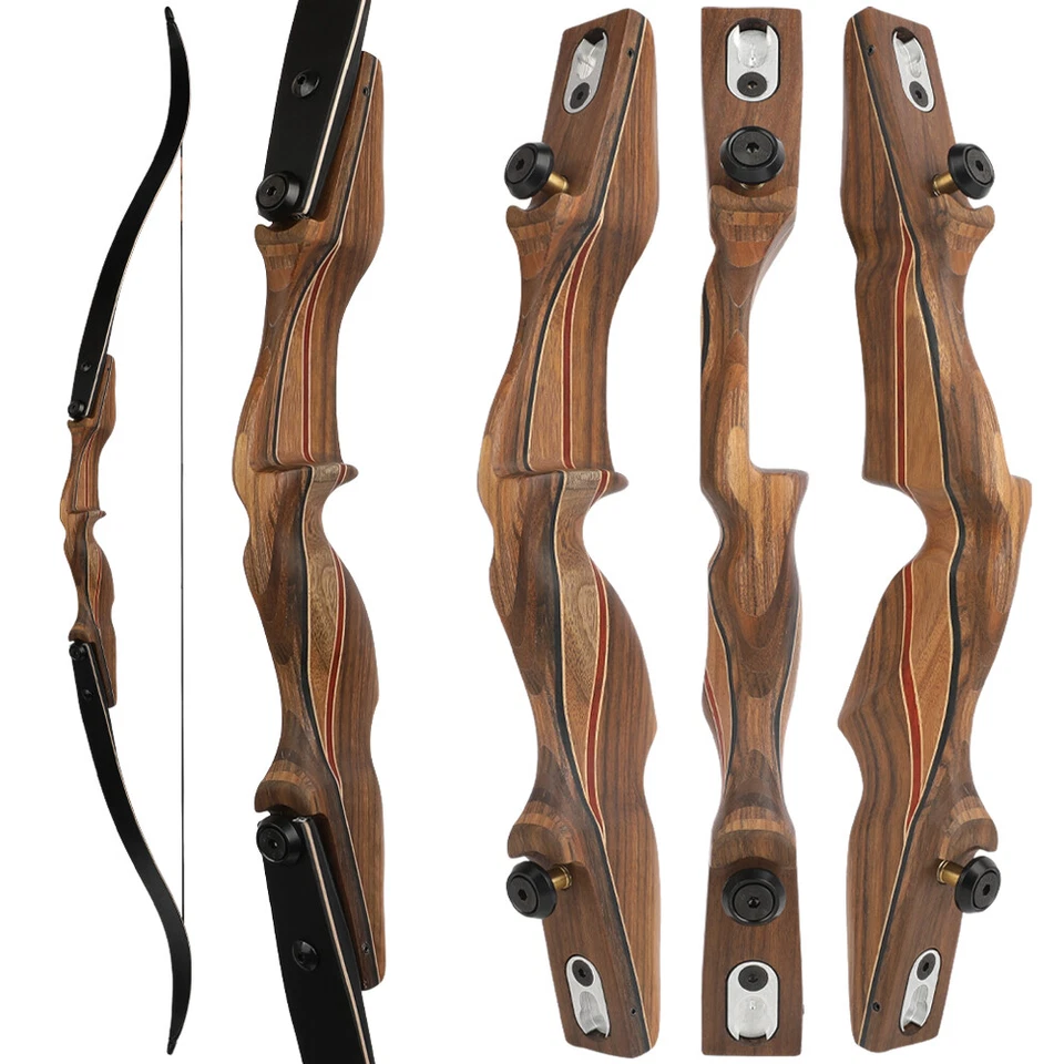 60" 30-60lbs Archery Recurve Bow Takedown 17" Wood Riser Shooting Hunting Target - Image 1 of 4
