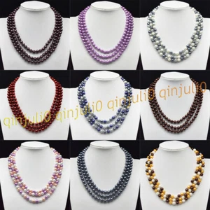 Lots 3 Rows Genuine 8mm Round Multi-Color South Sea Shell Pearl Necklace 17-19'' - Picture 1 of 44