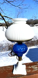 Cobalt Blue Table Lamp Cut Glass Bohemium Czech 18 1/2” Gorgeous Estate find - Picture 1 of 12