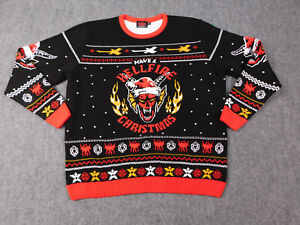 Stranger Things Hellfire Club Sweater Mens 3XL Black Red Christmas Ugly Sweater