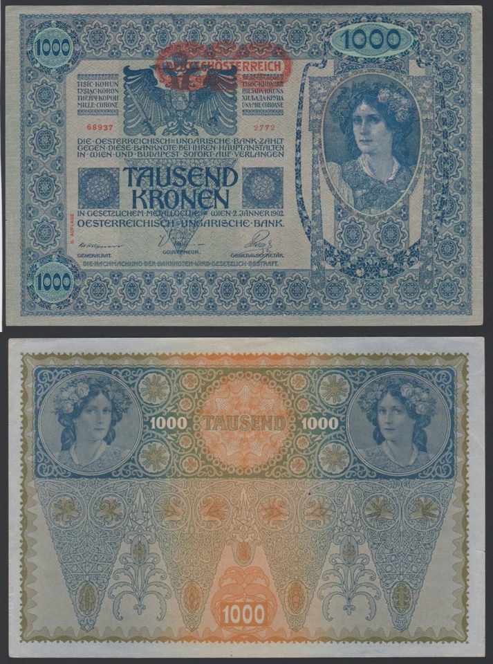 Austria 1000 kronen 1902 1919 DÖ P61(2) II Auflage Block 2772 aXF w/Nicks - Image 1 of 4