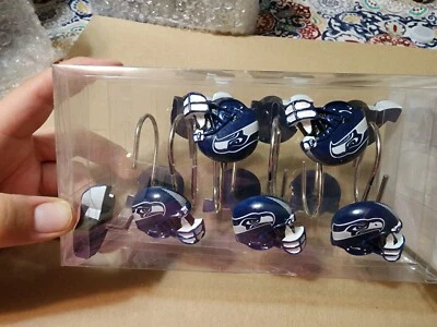 New NFL Seattle Seahawks Football Helmet Shower Curtain Rings Hooks 12 pcs - Image 1 of 4