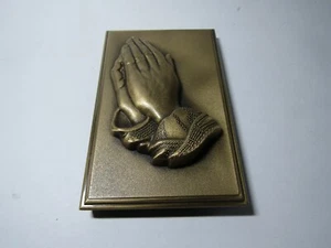 Praying Hands Brass Metal Serenity Plaque 6" x 4" - Picture 1 of 2