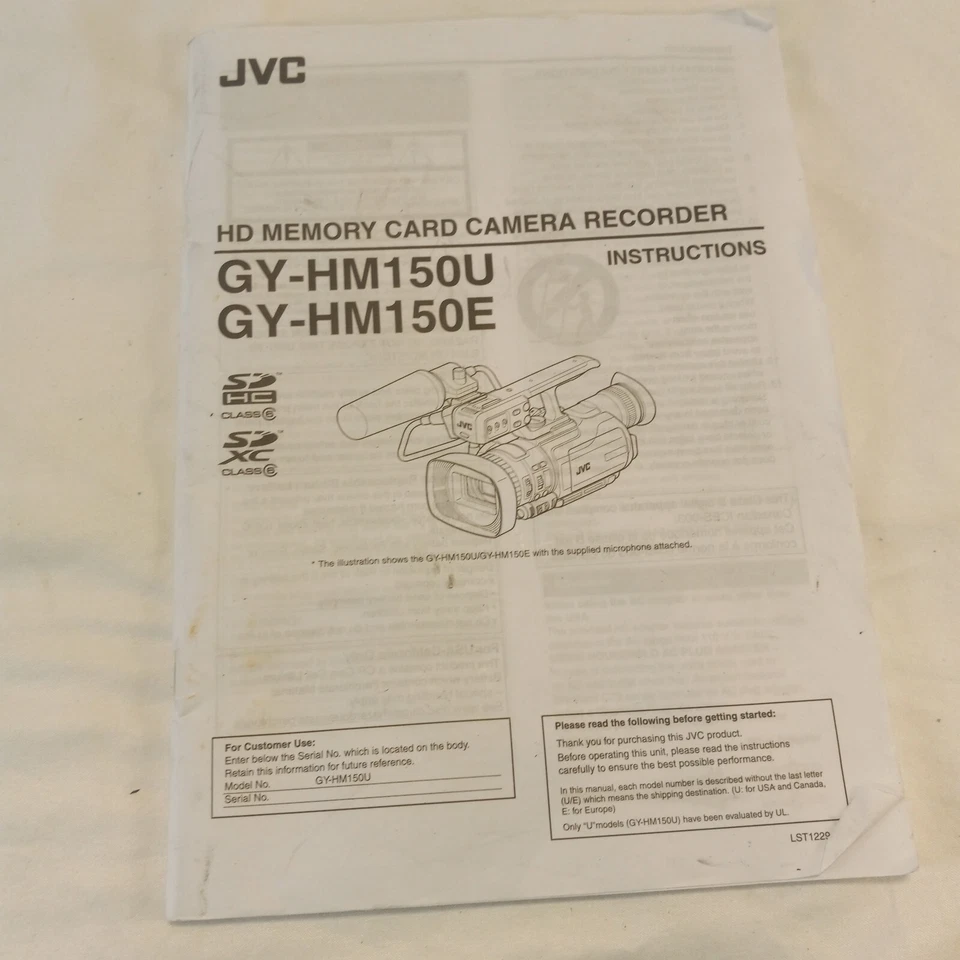 JVC GY-HM150U GY-HM150E Camera Recorder Original Owners Manual - Image 1 of 2