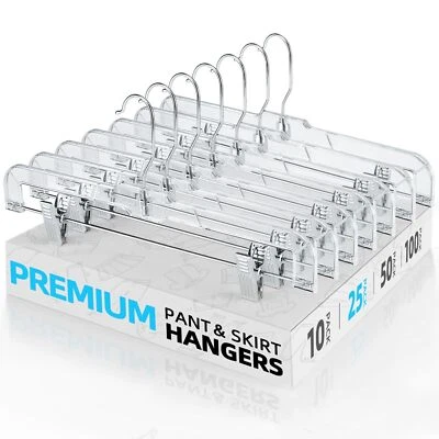 Paquete de 25 perchas transparentes para pantalones con clips antideslizantes con ajuste de alta resistencia... Foto 1 de 4