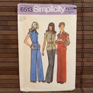 Chaleco y pantalones de pierna ancha vintage años 70 talla 12 34" busto patrón simplicidad 6513 - Imagen 1 de 7
