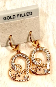 18KT Gold Filled Lab Created Sapphire LOVE Heart Earrings E-168 - Picture 1 of 1