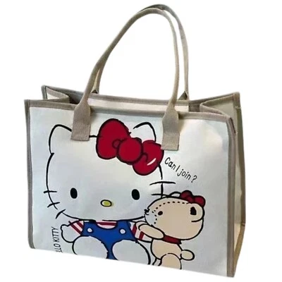 Hello Kitty Versatile Canvas Tote Bag Front All-Over Print Piping Detail — 第 1/4 张图片