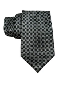 Woodward Neck Tie 4" Wide 60" Long Black Square Pattern 100% Silk - Picture 1 of 7