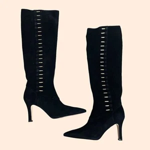Manolo Blahnik Black Suede Knee High Boots - Picture 1 of 5