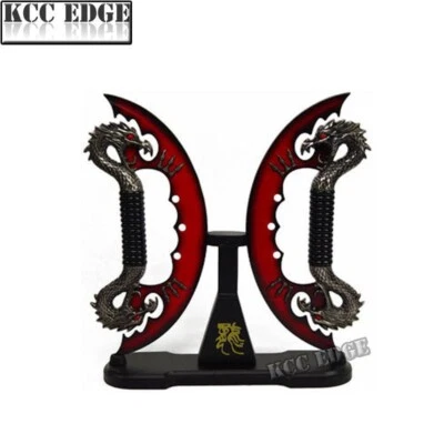 Brand New 11" Red Fire Dual Blades Fantasy Dragon Knives Sword Dagger With Stand - Image 1 of 4
