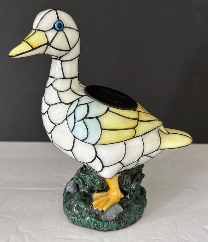 Solar Tiffany Duck Statue Plastic Display 10” Tall x 8” Long Tested Works Unique - Image 1 of 4
