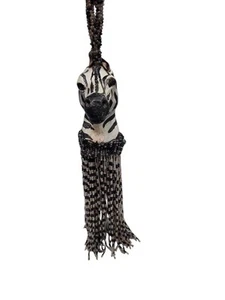 Vintage Zebra Head Figurine Beaded African Folk Art Animal tassel NH1 - Picture 1 of 6