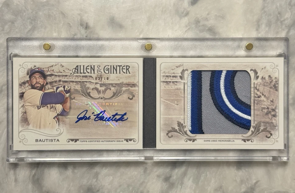 2015 Topps Allen & Ginter Jose Bautista /10 Jumbo Patch Auto Relic Booklet SSP - Image 1 of 4
