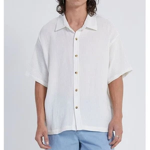 NWOT PacSun Mens Cream Boxy Button Down Shirt Size Medium - Picture 1 of 8