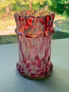 Antique Cranberry Opalescent Art Glass Tumbler Vase Harrach Style Bohemian 5 in - Picture 1 of 9