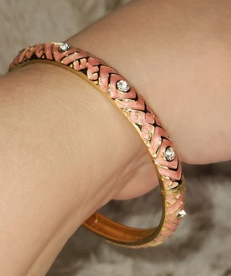 Розовый эмаль и кристалл на петлях браслет 14K тройной покрытием золото новый подарочная коробка - Изображение 1 из 4