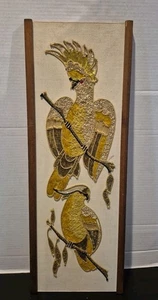MCM 1960s VTG Gravel Mosaic Art Golden Cockatoo On A Branch 24x8.5” Wooden Frame - Picture 1 of 14