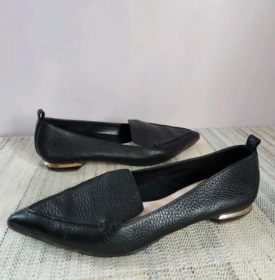 Nicholas Kirkwood Black Pebbled Leather Pointed Toe Flat Loafers Size 39/US 8.5 - Image 1 of 4