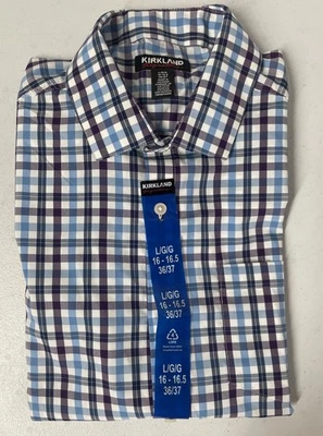 Kirkland Signature Mens Performance Sport Shirt LARGE  16-16.5 36/37 BLUE/PURPLE - Image 1 of 4