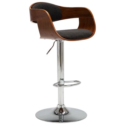 Bar Chair Grey and Brown Fabric, Bent Wood, Chromed Metal - Image 1 of 4
