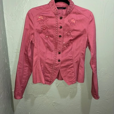 Blazer Georgiou Studio rosa feminino tamanho 6 botões joias Bling - Imagem 1 de 4