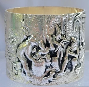 Napkin Ring Silver Repoussé Crackle Barrel Scene Rare HTF Replacement Denmark  - Picture 1 of 9