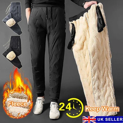 Mens Winter Fleece Lined Waterproof Thermal Trouser Athletic Joggers Warm Pants - Image 1 of 4