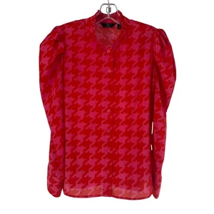 G by Giuliana Top Gr. 0 rot rosa Fischgrät Puffärmel Knopfleiste Rüschenkragen - Bild 1 von 9