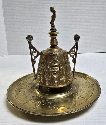 Antique 19th C Greek Revival Bronze Covered Urn Centerpiece Male Nude Finial - Image 1 of 4