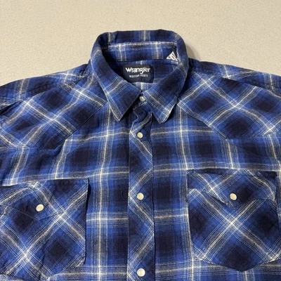 Wrangler Western Shirt Flannel Men’s 2XL Vintage Blue Plaid Pearl Snap - Image 1 of 4