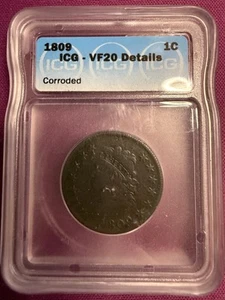 1809 LARGE CENT ICG GRADED VF20 - b49473 - Picture 1 of 4