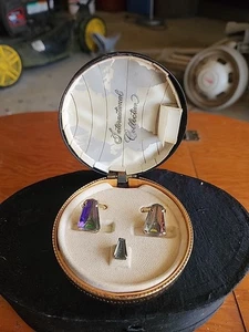 Vtg Paris France Eiffel Tower Cufflinks Iridescent SWANK Lucite? With Og Case - Picture 1 of 9
