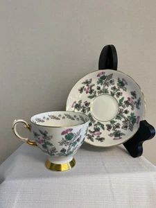 Tuscan Bone China Scottish Thistle Teacup & Saucer England Vintage - Picture 1 of 14