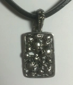 NEW DARK SIDE GENUINE LEATHER DOGTAG OF SKULLS SKULL PENDANT CLAW CLASP NECKLACE - Picture 1 of 1